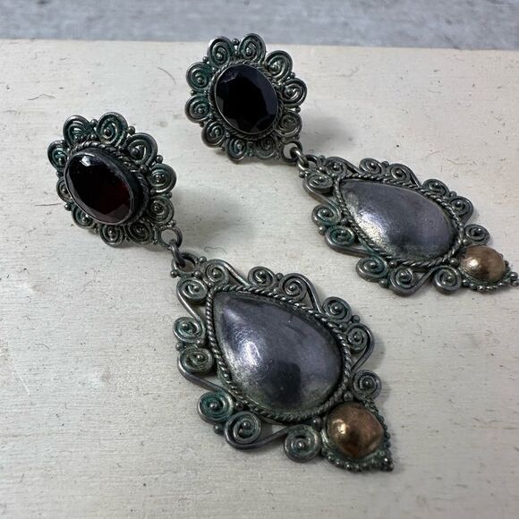 Vintage Deco Inspired Sterling Filigree Earrings - Picture 1 of 5